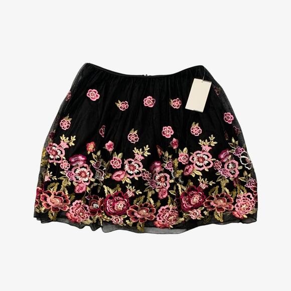 City Studio Skirt Womens 3 Junior Black Tulle Floral Embroidered Lined A Line - Picture 1 of 11